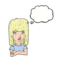 cartoon girl with folded arms thought bubble N9