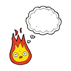 cartoon friendly fireball with thought bubble N17