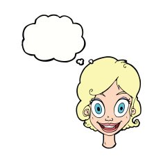 cartoon happy woman with thought bubble N218