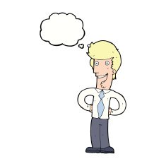 cartoon happy man with thought bubble N390