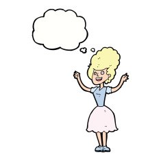 cartoon happy 1950's woman with thought bubble N9
