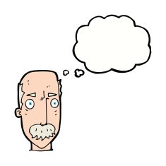 cartoon annoyed old man with thought bubble N58