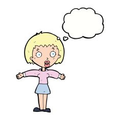 cartoon shocked woman with thought bubble N82