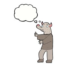 cartoon werewolf with thought bubble N20