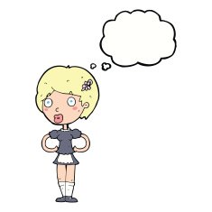 cartoon woman in french maid outfit with thought bubble N9