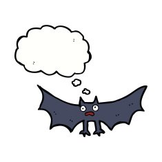cartoon bat with thought bubble N17