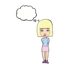 cartoon serious girl with thought bubble N9