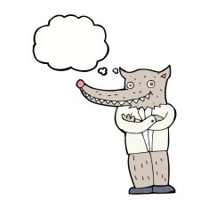 cartoon wolf man with thought bubble N33
