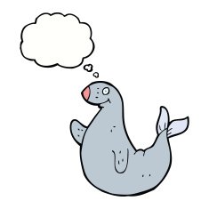 cartoon seal with thought bubble N15