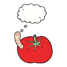 cartoon tomato with worm thought bubble N5