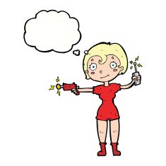 cartoon future space girl with thought bubble N9