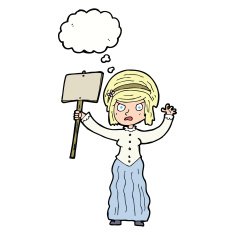 cartoon vicorian woman protesting with thought bubble N5
