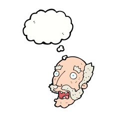 cartoon shocked old man with thought bubble N25