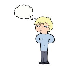 cartoon antisocial boy with thought bubble N8
