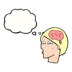 cartoon head with brain symbol thought bubble N35