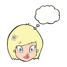 cartoon happy female face with thought bubble N155