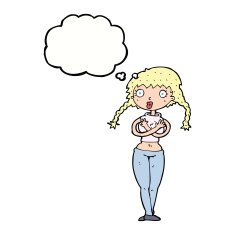 cartoon offended woman covering herself with thought bubble N9