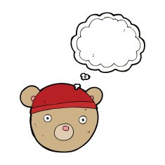 cartoon teddy bear hat with thought bubble