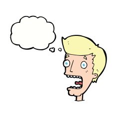 cartoon terrified man with thought bubble N190