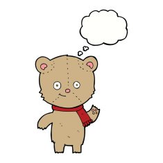cartoon teddy bear waving with thought bubble N4