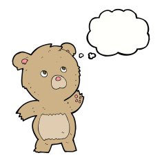 cartoon curious teddy bear with thought bubble