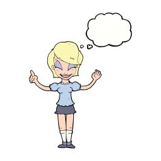 cartoon pretty girl with idea thought bubble N23