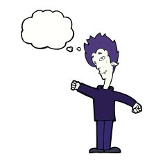 cartoon vampire man with thought bubble N99
