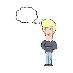 cartoon man sticking out tongue with thought bubble N25