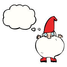 cartoon tiny santa with thought bubble N15
