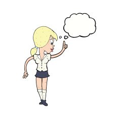 cartoon girl with idea thought bubble N16
