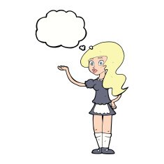 cartoon waitress with thought bubble N26