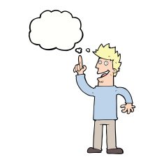 cartoon man with great new idea thought bubble N8