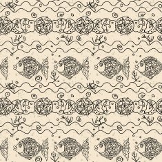Monochrome fish Seamless Pattern