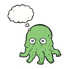 cartoon alien squid face with thought bubble N26