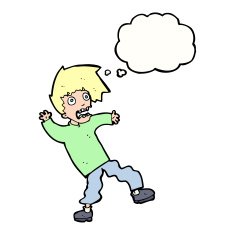 cartoon terrified man with thought bubble N191