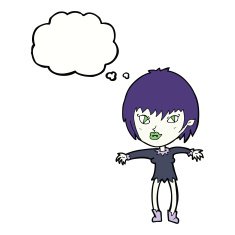 cartoon vampire girl with thought bubble N190
