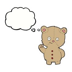 cartoon teddy bear waving with thought bubble N6