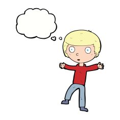 cartoon startled boy with thought bubble N25