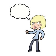 cartoon woman pointing with thought bubble N183