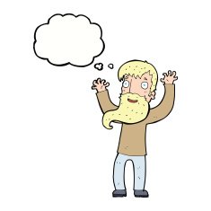 cartoon excited man with beard thought bubble N9