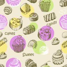 Seamless pattern with sweet cakes and sweets