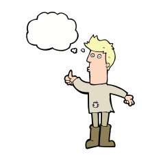cartoon poor man with thought bubble N9