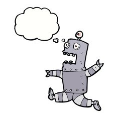 cartoon terrified robot with thought bubble N9