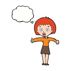 cartoon amazed woman with thought bubble N9