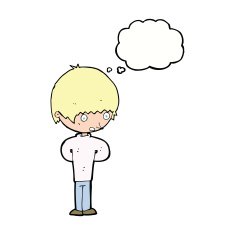 cartoon nervous boy with thought bubble N9