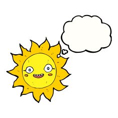 cartoon happy sun with thought bubble N10