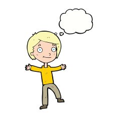 cartoon excited boy with thought bubble N126