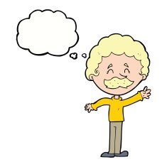 cartoon man with mustache waving thought bubble N26