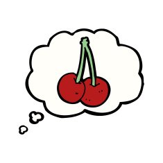 cartoon cherries with thought bubble