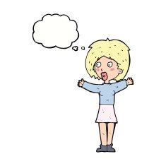 cartoon worried woman with thought bubble N69